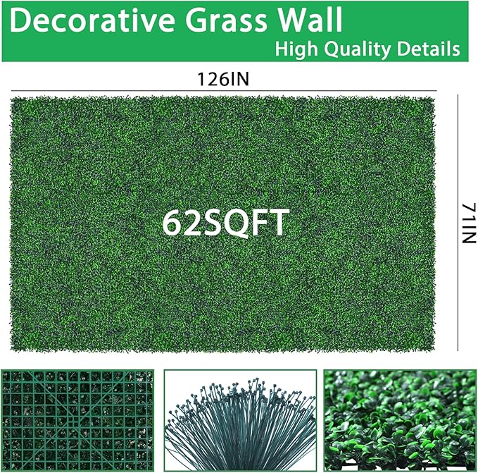 Yangrass Artificial Greenery Wall Roll,71"x 126"(62 sq.ft) UV-Anti Faux Boxwood Roll Panels Greenery Backdrop, Vine Leaf Fence Panels for Garden Fence Covering Privacy, Outdoor Indoor Home Decor