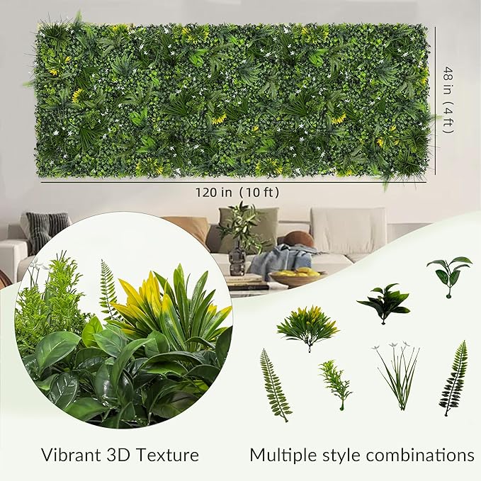 DOPGIB Artificial Grass Wall Boxwood Roll: 48"x120" UV Resistant Green Leaves Faux for Interior Wall Backdrop,Garden and Indoor Outdoor Wall&Fence Covering Privacy, Party Wall Fence Decor