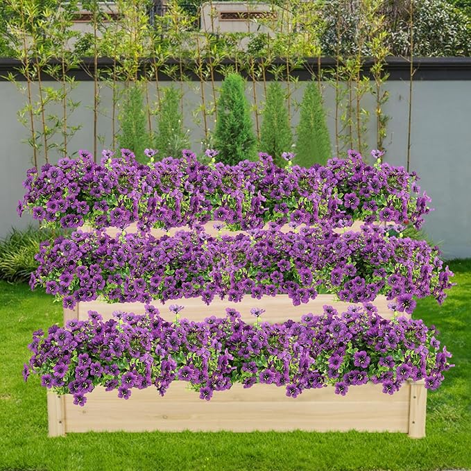 UV Resistant Artificial Outdoor Flowers, 12 Bundles Fake Outdoor Silk Flowers Fade Resistant Faux Flowers Plants for Outside Planters, Window Box, Porch Decor-Purple