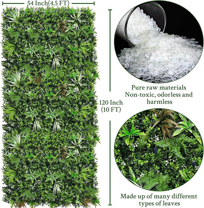 ODTORY Artificial Boxwood Topiary Hedges Panels: 54'' x 120'' UV-Protected Privacy Faux Grass Wall Backdrop Fence Screen for Patio, Balcony, Garden, Backyard Indoor Outdoor Green Decor