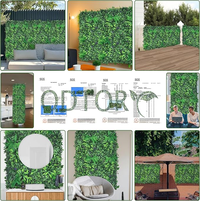 ODTORY Artificial Greenery Wall Panels: 20''x 20'' 4P UV-Anti Faux Greennery Grass Wall Privacy Backdrop Fence Screen for Garden Fence Covering Privacy, Outdoor Indoor Home Decor