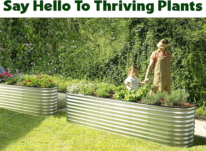 Plant & Plot Galvanized Raised Garden Beds Outdoor // 8×2×2 ft Planter Raised Beds for Gardening, Vegetables, Flowers (Silver) // Large Metal Garden Box // Patented Tool-Free Design