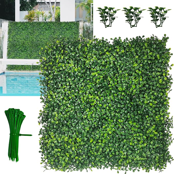 DOPGIB Artificial Boxwood Panels,20"x 20"(12P) 4-Layer Leaf UV-Protected Grass Wall Backdrop Panels for Outdoor, Indoor, Garden&Fence Covering Privacy, Backyard and Decor