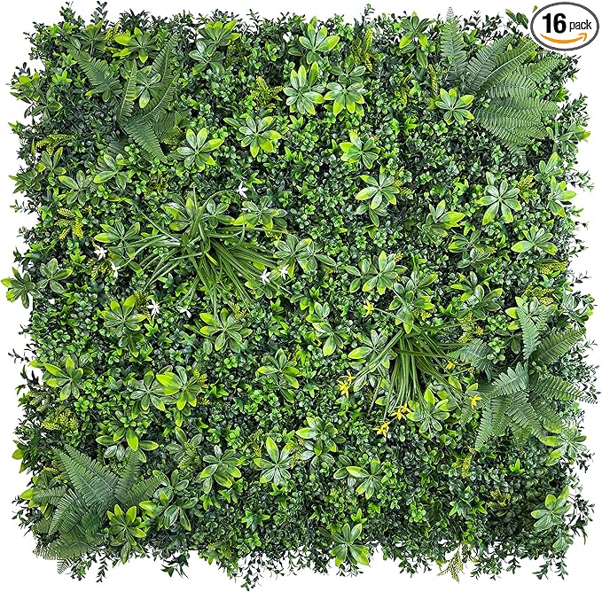 ODTORY Artificial Greenery Wall Panels: 20"x 20" 16P Faux Grass Wall Backdrop Boxwood Ivy Privacy Screen with UV Protection,Fake Hedge Fence for Outdoor,Indoor,Garden,Backyard and Home Decor