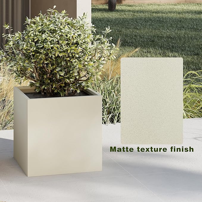 ARNIS Metal Planter Box, 20.75" Lx20.75 Wx20.75 H Large Square Indoor Outdoor Planters Cube, Galvanized Steel Heavy Duty Flower Pot with Drainage for Tall Plants, Trees, Flowers (Sand)