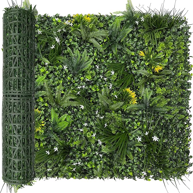 DOPGIB Artificial Grass Wall Boxwood Roll: 48"x120" UV Resistant Green Leaves Faux for Interior Wall Backdrop,Garden and Indoor Outdoor Wall&Fence Covering Privacy, Party Wall Fence Decor