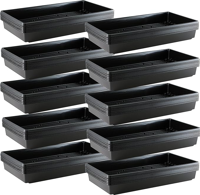 Yield Lab 10x20 Inch Black Plastic 100 Pack Plant Propagation Tray – Growing Trays for Garden, Planting, Seedling, Soil & Hydroponic Horticulture - Microgreen Trays Grow Plants - No Drain Holes