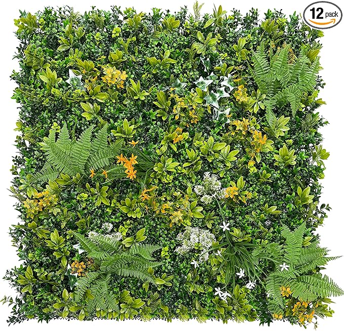 ODTORY Artificial Boxwood Hedges Panels Roll: 20"x20" 12P UV-Anti Faux Greennery Grass Wall Privacy Backdrop Fence Screen for Garden Fence Covering Privacy, Outdoor Indoor Home Decor