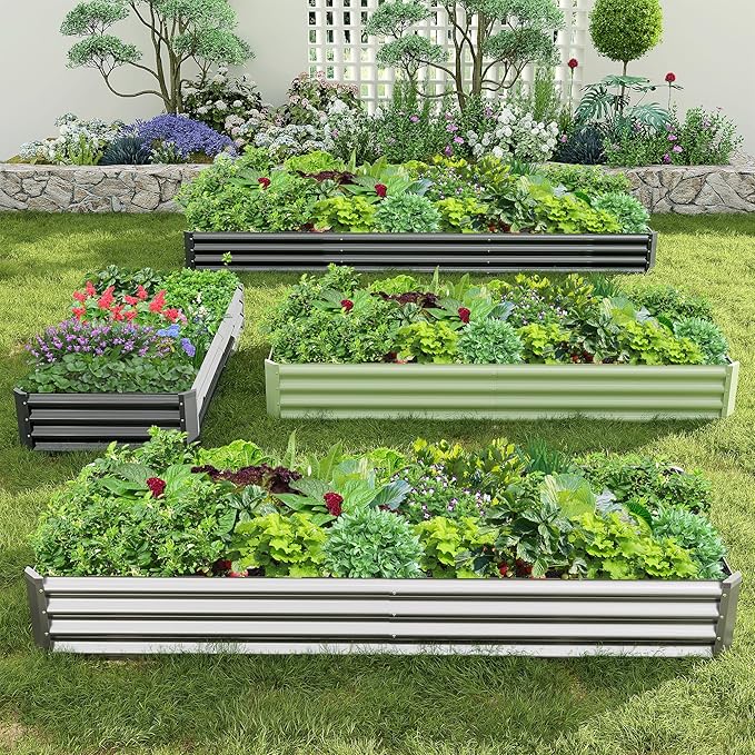 2PCS 8x2x1FT Galvanized Raised Garden Bed Kit, Galvanized Planter Raised Garden Boxes Outdoor, Large Metal Raised Garden Beds for Vegetables-Green