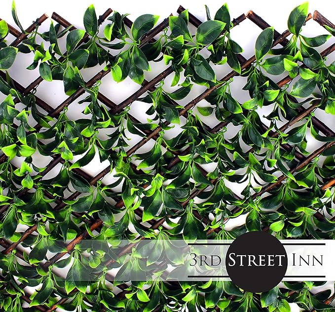 3rd Street Inn Gardenia Leaf Trellis 4-Pack - Bamboo Greenery Panel - Boxwood and Ivy Privacy Fence Substitute - DIY Flexible Fencing (Gardenia)