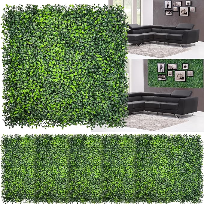 DOPGIB Artificial Boxwood Panels,20"x 20"(26P) UV-Anti Faux Grass Panels for Interior Wall, Greenery Backdrop,Garden and Indoor Outdoor Plant Wall&Fence Covering Privacy for Backyard Decor