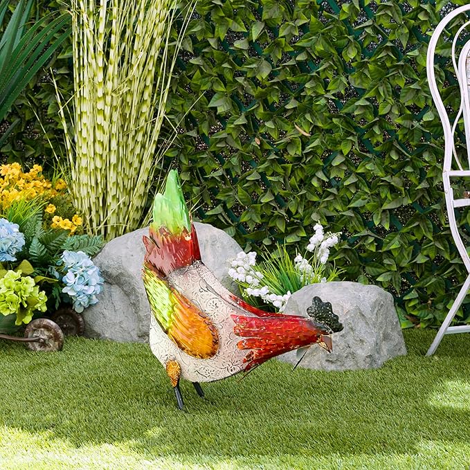Alpine Corporation ORS858 Indoor/Outdoor Metal Pecking Hen Decorative Garden Statue, 21" H, Multicolor