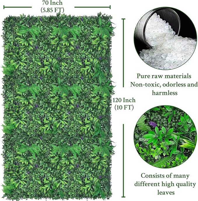 ODTORY Artificial Greenery Wall Panels: 70'' x 120'' UV-Anti Faux Greennery Grass Wall Privacy Backdrop Fence Screen for Garden Fence Covering Privacy, Outdoor Indoor Home Decor