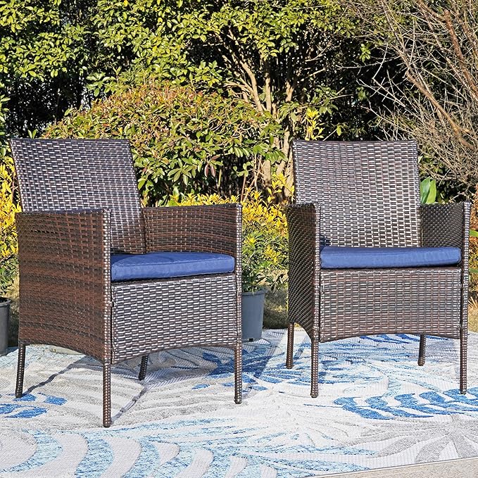 Sophia & William Wicker Patio Chairs Set of 6, 6 Pcs All-Weather Rattan Outdoor Dining Chairs with Seat Cushions