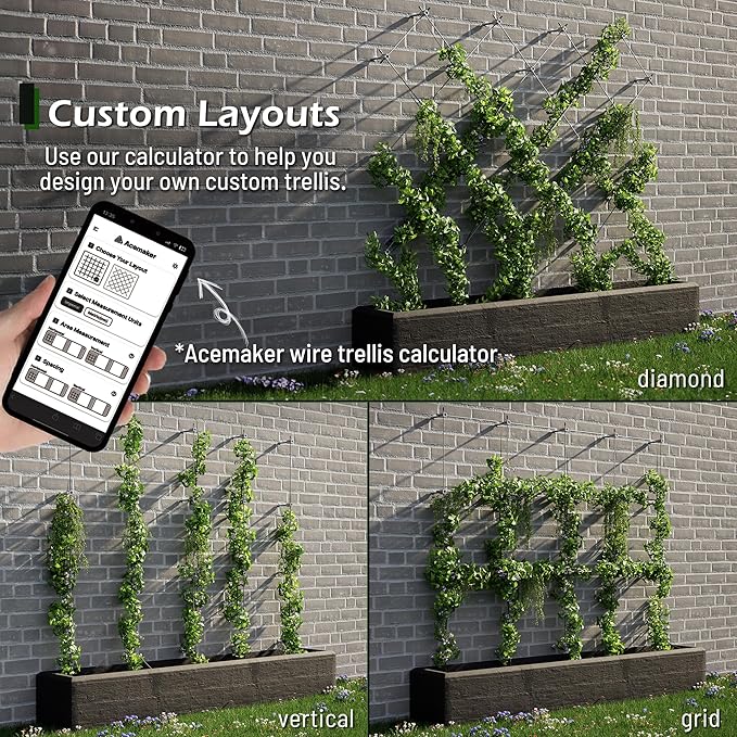 Acemaker Wire Trellis for Climbing Plants Outdoor, 20-Set Wall Trellis Kit, T316 Espalier System for Fence and Garden DIY Projects (Hubs Only, Without Cable)