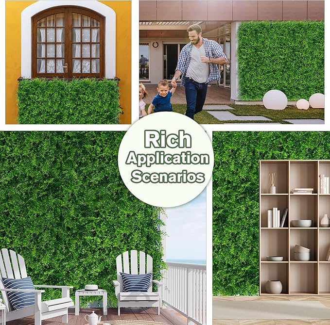 DOPGIB Greenery Faux Grass Wall Backdrop: 20"x20" (24P) UV-Anti Artificial Green Boxwood Panel for Patio Balcony Privacy & Ivy Fence Covering Privacy, Garden, Backyard Wall Backdrop Decor