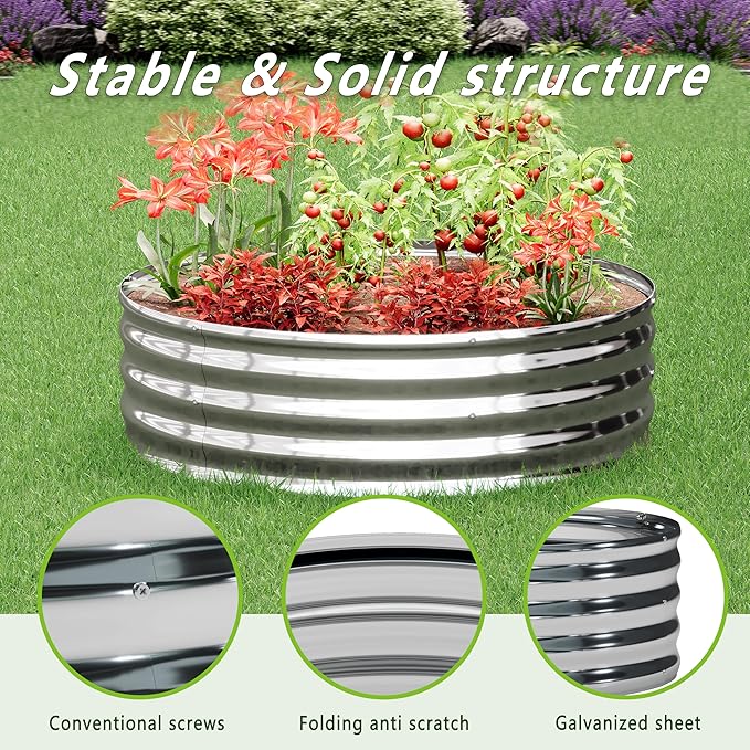 2PCS 4x4x1FT Galvanized Raised Garden Bed Kit,Vegetable Boxes-Round Metal Flower Box,Large Planter Raised Beds Outdoor Garden for Planting,Fruit,Herb-Silver