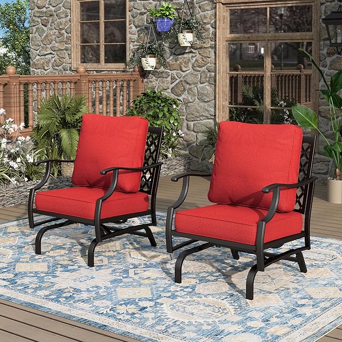 Patio Chairs Set of 2, High Back Outdoor Patio Metal Chairs with 5.75" Thick Cushions for Bistro Balcony Porch Deck and Yard, Red