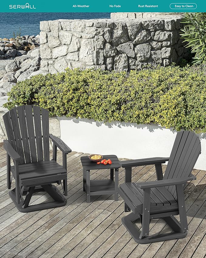 SERWALL Adirondack Swivel Glider Chair, HDPE Glider Set of 4 for Outdoor, All-Weather Glider Chair for Porch, Balcony, Slate Grey