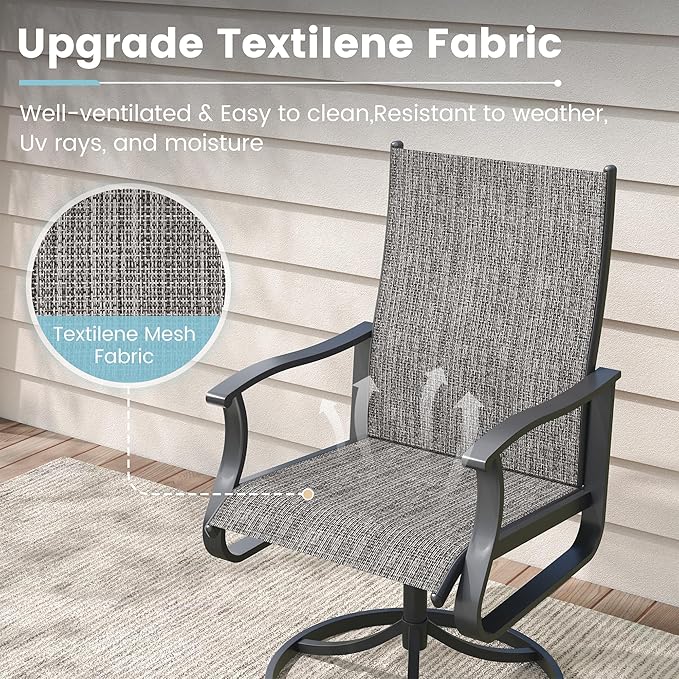 Patio Swivel Chairs Set of 6, Outdoor Dining Chairs with High Back, 360° Swivel Rocker Chair in All-Weather Textilene & Metal Frame for Garden, Porch, Backyard, Balcony(Grey)