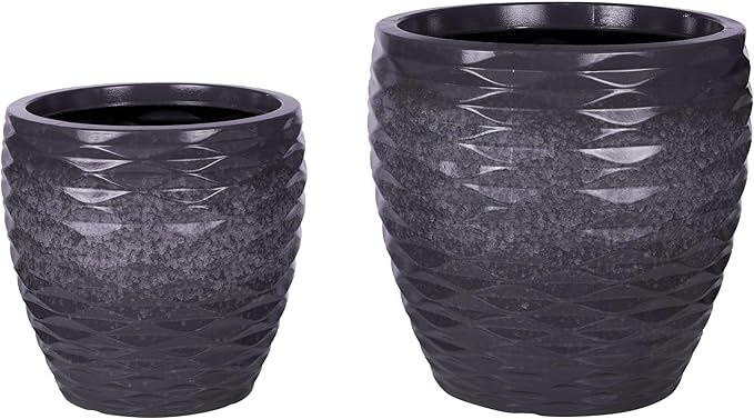 Alpine Corporation Indoor/Outdoor Embossed Wave Planters with Drainage Holes, Speckled Gray (Set of 2)