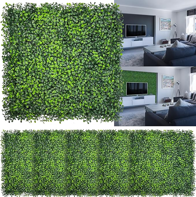 DOPGIB Artificial Boxwood Panels,20"x 20"(8P) UV-Anti Faux Grass Panels for Interior Wall, Greenery Backdrop,Garden and Indoor Outdoor Plant Wall&Fence Covering Privacy for Backyard Decor