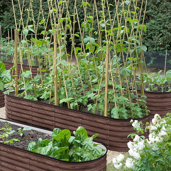BlueWish 8x2x1.4FT Metal Galvanized Raised Garden Bed, 17’’H Wood Grain Raised Garden Bed, 9 in 1 Modular Planter Box Raised Bed for Gardening Plants Flowers, Rustic