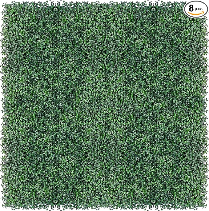 ODTORY Artificial Boxwood Hedge Wall Panels: 20 X 20 in 8P UV-Anti More Dense Greenery Grass Wall Backdrop Panels for Indoor Outdoor Green Home Decor & Ivy Fence Covering Privacy