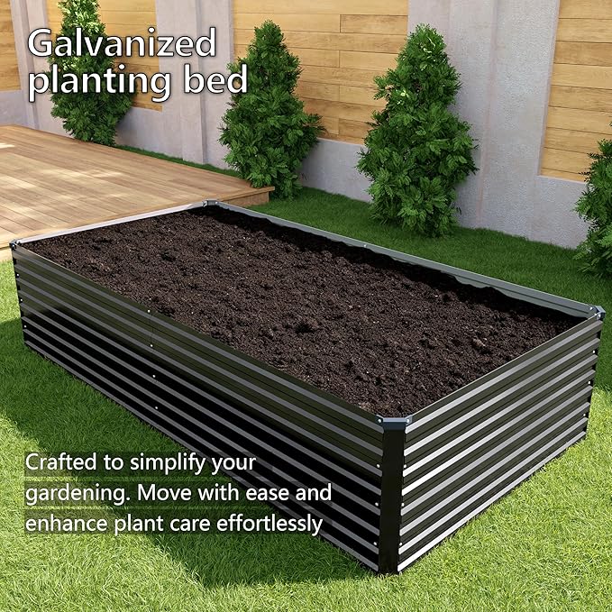 DIIYIV 6x3x2FT Galvanized Raised Garden Bed Kit,Vegetable Plant Boxes-Rectangle Metal Flower Box,Large Planter Raised Beds Outdoor Garden for Planting,Fruit,Herb-Black