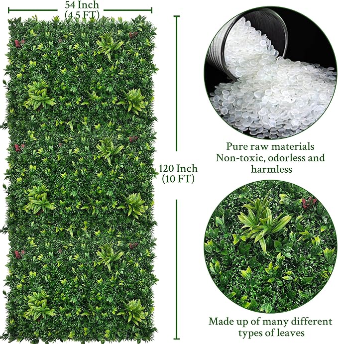 ODTORY Artificial Boxwood Panels: 54" x 120" (45 sqft) UV-Anti Fake Grass Ivy Privacy Hedge Greenery Backdrop Fence Wall Screen for Garden Fence Covering Privacy, Outdoor Indoor Home Decor
