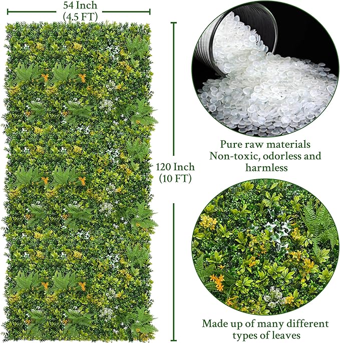 ODTORY Artificial Boxwood Hedges Panels Roll:54'' x 120'' UV-Anti Faux Greennery Grass Wall Privacy Backdrop Fence Screen for Garden Fence Covering Privacy, Outdoor Indoor Home Decor