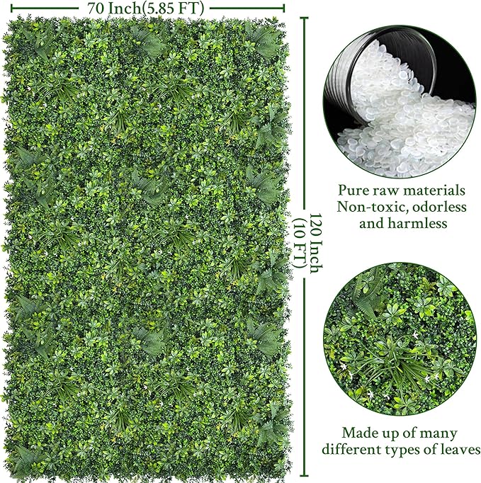 ODTORY Artificial Green Wall Roll: 70"x120" UV-Anti Faux Ivy Greennery Boxwood Privacy Backdrop Fence Screen Panels for Party Garden Decor,Indoor Outdoor Patio Balcony
