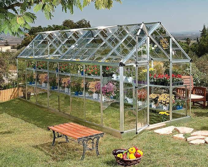 Palram - Canopia Snap & Grow 6 Ft. x 16 Ft. Greenhouse Kit Hobby DIY Walk In Green House Heavy Duty Polycarbonate, Aluminium Frame, with Lockable Door and Vent for Outdoors, Garden, Backyard In Silver
