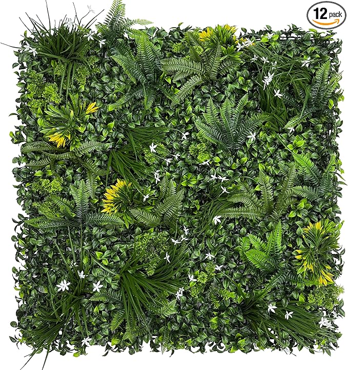 DOPGIB Artificial Grass Wall Boxwood Plant Panel: 20"x20"(12P) UV Resistant Green Leaves Faux for Interior Wall Backdrop,Garden and Indoor Outdoor Wall&Fence Covering Privacy，Party Wall Fence Decor