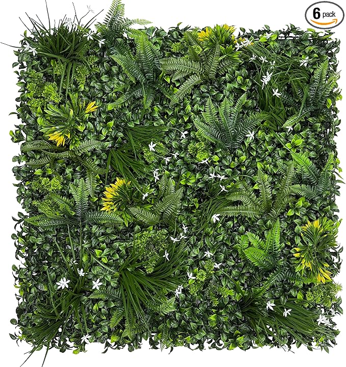DOPGIB Artificial Grass Wall Boxwood Plant Panel: 20"x20"(6P) UV Resistant Green Leaves Faux for Interior Wall Backdrop,Garden and Indoor Outdoor Wall&Fence Covering Privacy，Party Wall Fence Decor