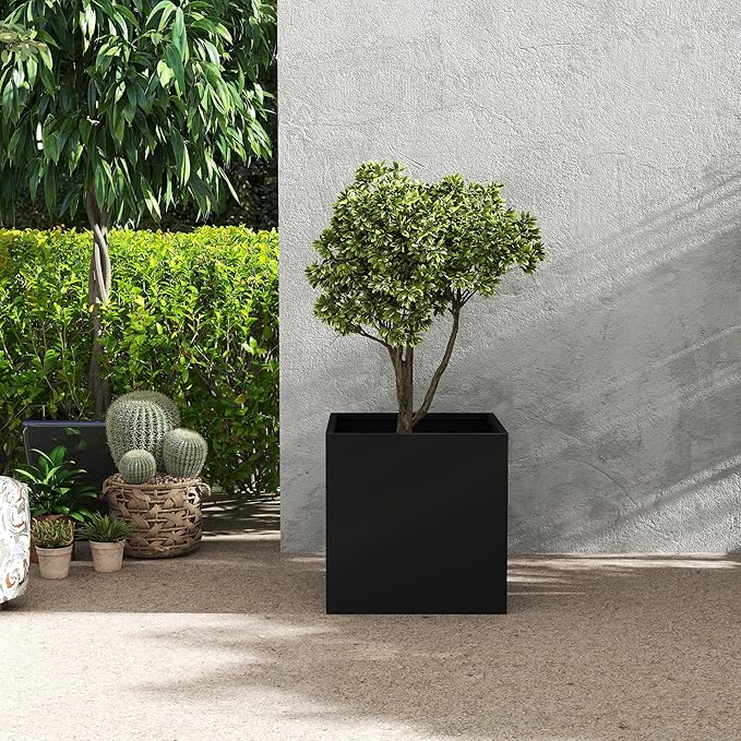 ARNIS Metal Planter Box, 20.75" Lx20.75 Wx20.75 H Large Square Indoor Outdoor Planters Cube, Galvanized Steel Heavy Duty Flower Pot with Drainage for Tall Plants, Trees, Flowers (Black)