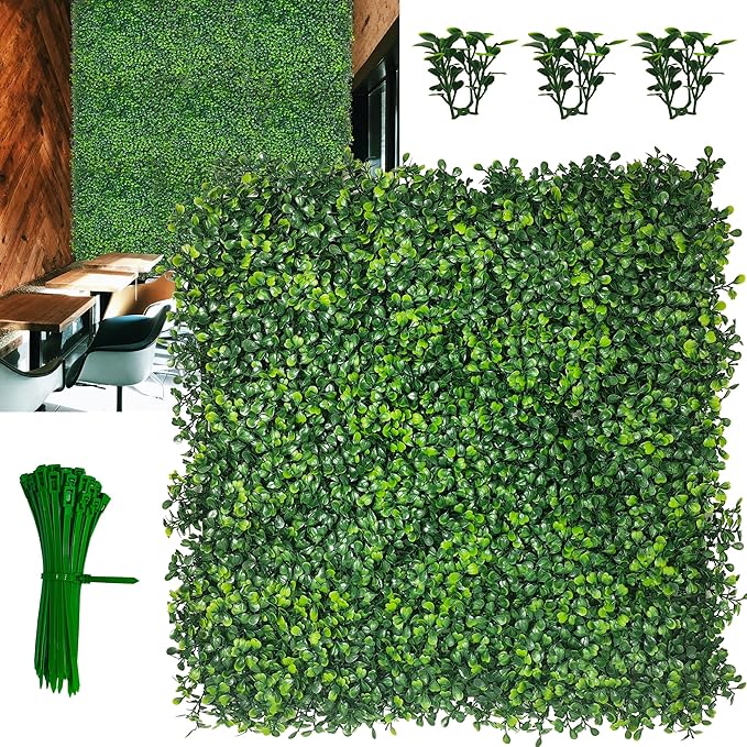 DOPGIB Artificial Boxwood Panels: 20"x 20"(16P) 4-Layer Leaf UV-Protected Grass Wall Backdrop Panels for Outdoor, Indoor, Garden&Fence Covering Privacy, Backyard and Decor
