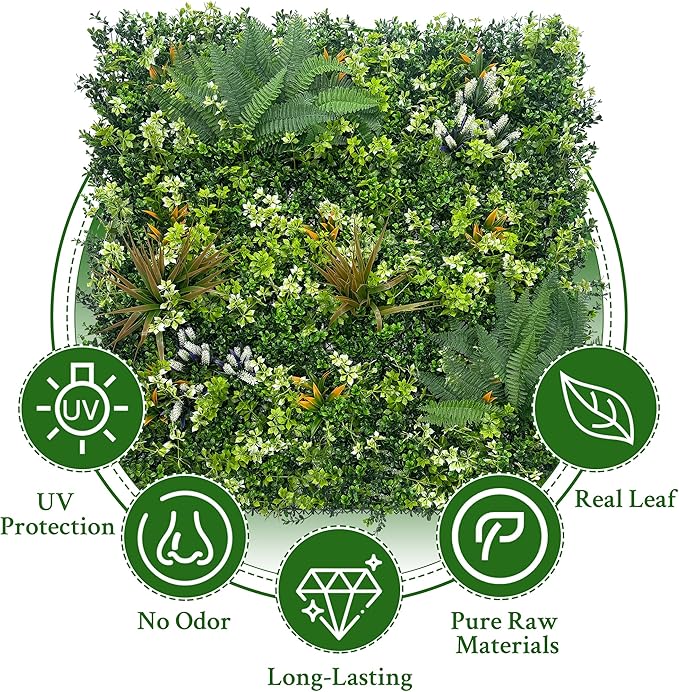 ODTORY Artificial Grass Boxwood Hedges Wall Panels: 40" x 40" (11.5 sqft) UV-Anti Faux Greenery Fake Ivy Leaves Privacy Fence Screen Backdrop for Garden Covering Privacy, Outdoor Indoor Decor