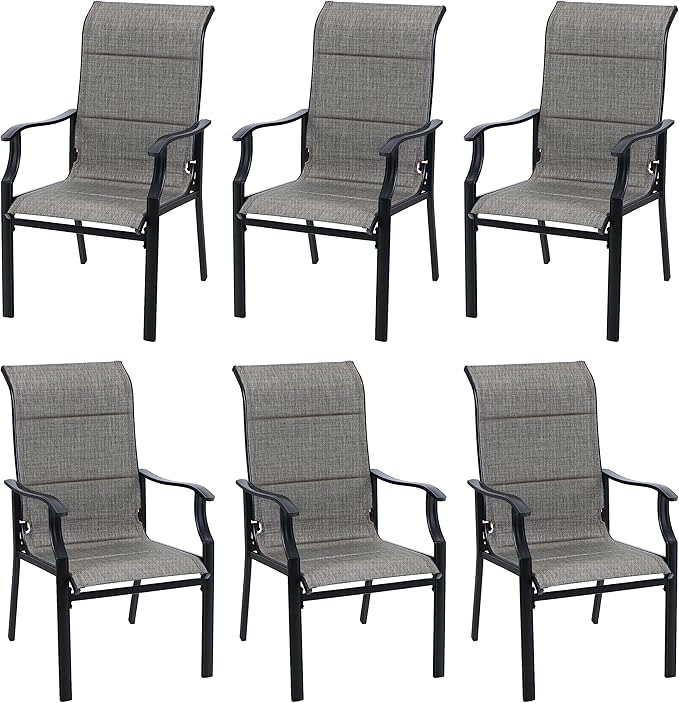 PHI VILLA Outdoor Dining Chairs Set of 6, High Back Textilene Fabric Padded Armchairs with E-Coated Steel Frame for Patio, Porch, Deck, Yard