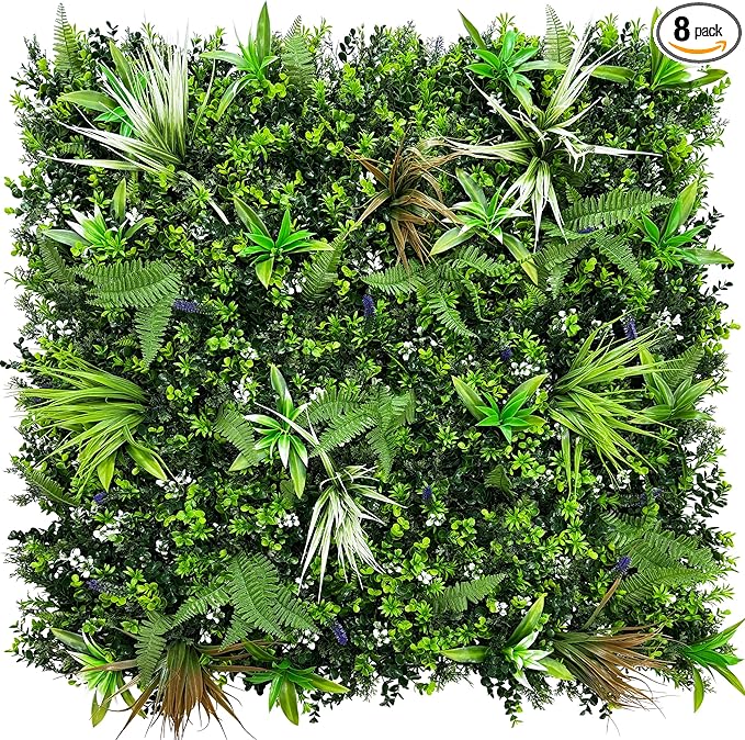 ODTORY Artificial Boxwood Topiary Hedges Panels: 20'' x 20'' 8P UV-Protected Privacy Faux Grass Backdrop Fence Screen for Patio, Balcony, Garden, Backyard Indoor Outdoor Green Wall Decor