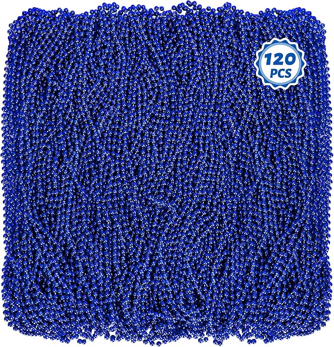 Mardi Gras Beads, 120 PCS Blue Beads Necklace, 33" Blue Bead Necklace, Mardi Gras Accessories, Parade Throws Bulk for Christmas Pirate Birthday Gender Costume Party Favors Supplies