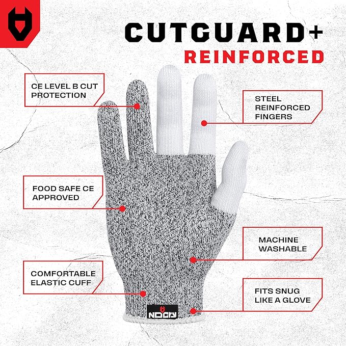 NoCry Cut Resistant Work Gloves for Women and Men, with Reinforced Fingers; Comfortable, 100% Food Grade Kitchen Cooking Hand Protection; Ambidextrous Safety Gear for Cutting; Level 5 Protection