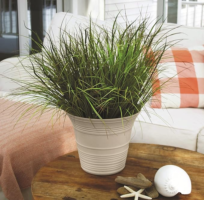 The HC Companies 7 Inch Sedona Round Self Watering Planter - Small Decorative Lightweight Plastic Plant Pot for Indoor Outdoor Plants Flowers Herbs, Cottage Stone (Pack of 2)