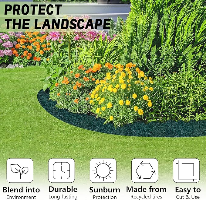 DECOHS 140" x 5.5" Recycled Rubber Mulch Mat Roll for Landscaping, Permanent Garden Pathway Mulch Barrier, Rubber Mulch Walkway Pathway Mat for Plants, Vegetable and Flower Outdoor (Green)