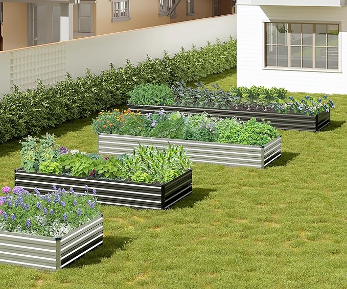 Easllre 2PCS 6x3x1ft Galvanized Raised Garden Bed Kit, Galvanized Planter Raised Garden Boxes Outdoor, Large Metal Raised Garden Beds for Vegetables,Silver