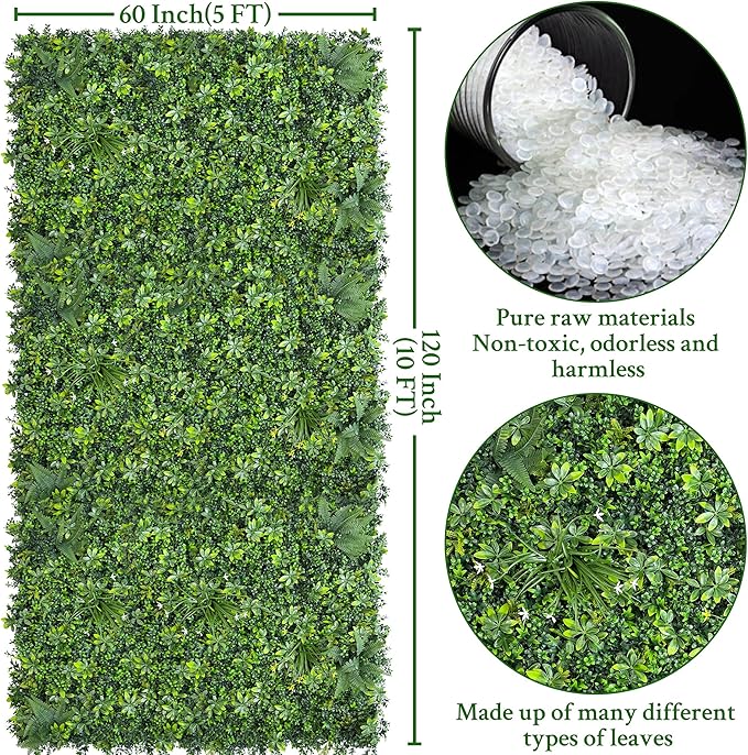 ODTORY Artificial Greenery Wall Panels: 60"x 120" (50 sqft) Faux Grass Wall Backdrop Boxwood Ivy Privacy Screen with UV Protection,Fake Hedge Fence for Outdoor,Indoor,Garden,Backyard and Home Decor