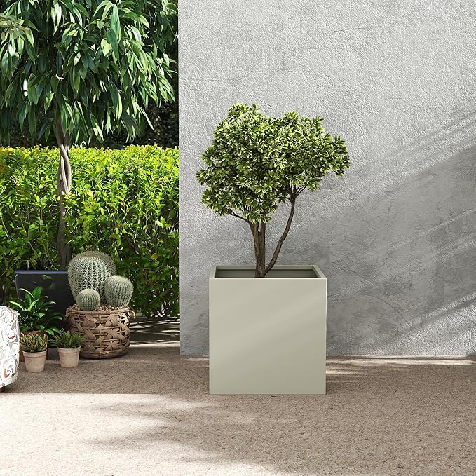 ARNIS Metal Planter Box, 20.75" Lx20.75 Wx20.75 H Large Square Indoor Outdoor Planters Cube, Galvanized Steel Heavy Duty Flower Pot with Drainage for Tall Plants, Trees, Flowers (Sand)