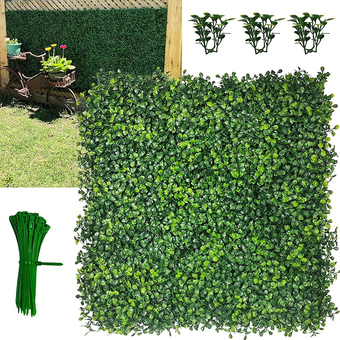 DOPGIB Artificial Boxwood Panels,20"x 20"(24P) 4-Layer Leaf UV-Protected Grass Wall Backdrop Panels for Outdoor, Indoor, Garden&Fence Covering Privacy, Backyard and Decor