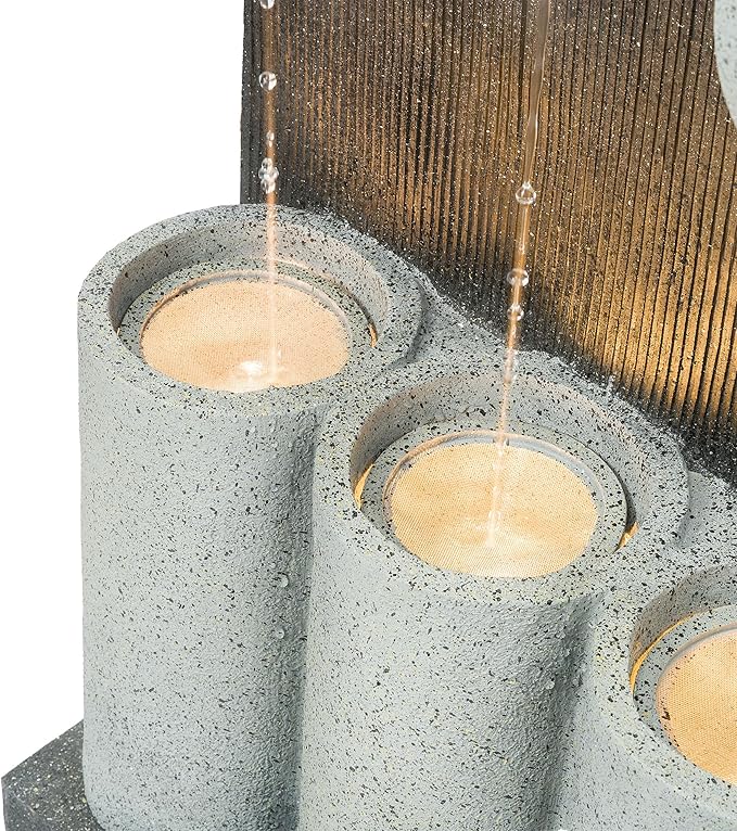Alpine Corporation 37" Tall Outdoor Floor Calming Infinity Fountain with LED Lights, 3-Tier Modern Water Fountain, Gray