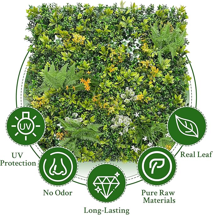 ODTORY Artificial Boxwood Hedges Panels Roll: 20"x20" 12P UV-Anti Faux Greennery Grass Wall Privacy Backdrop Fence Screen for Garden Fence Covering Privacy, Outdoor Indoor Home Decor